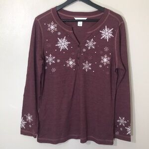 NEW‎ Christopher & Banks Snowflake Embellished Long Sleeve Thermal Top